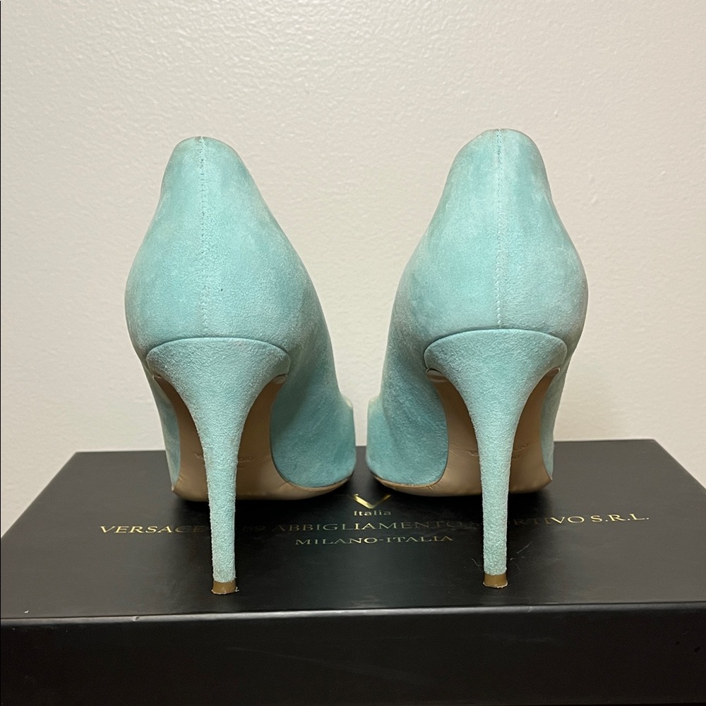 Versace Light Blue Pointed Heels - Picture 9 of 13